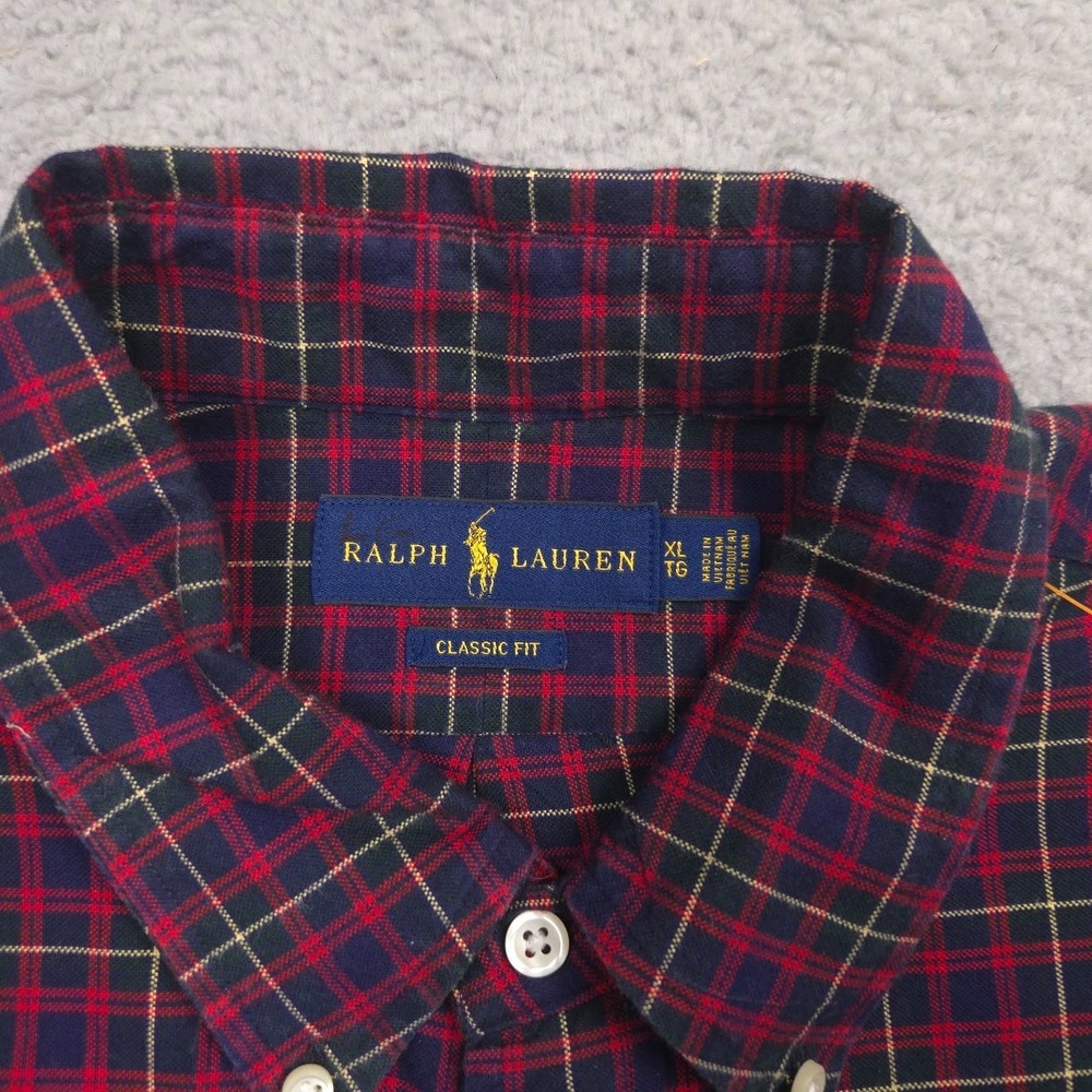 Ralph Lauren Shirt Men XL Classic Fit Tartan Plaid Button Down Long Sleeve Navy - Picture 3 of 10